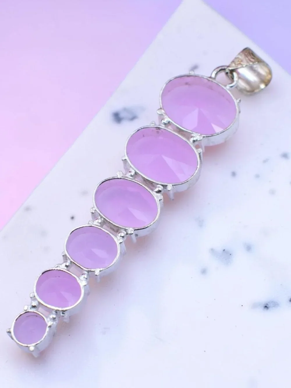 Pink Rose Quartz Handmade 925 Sterling Silver Pendant Size-2.6